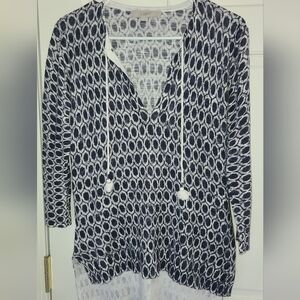 LOFT Navy and White Geometric Top